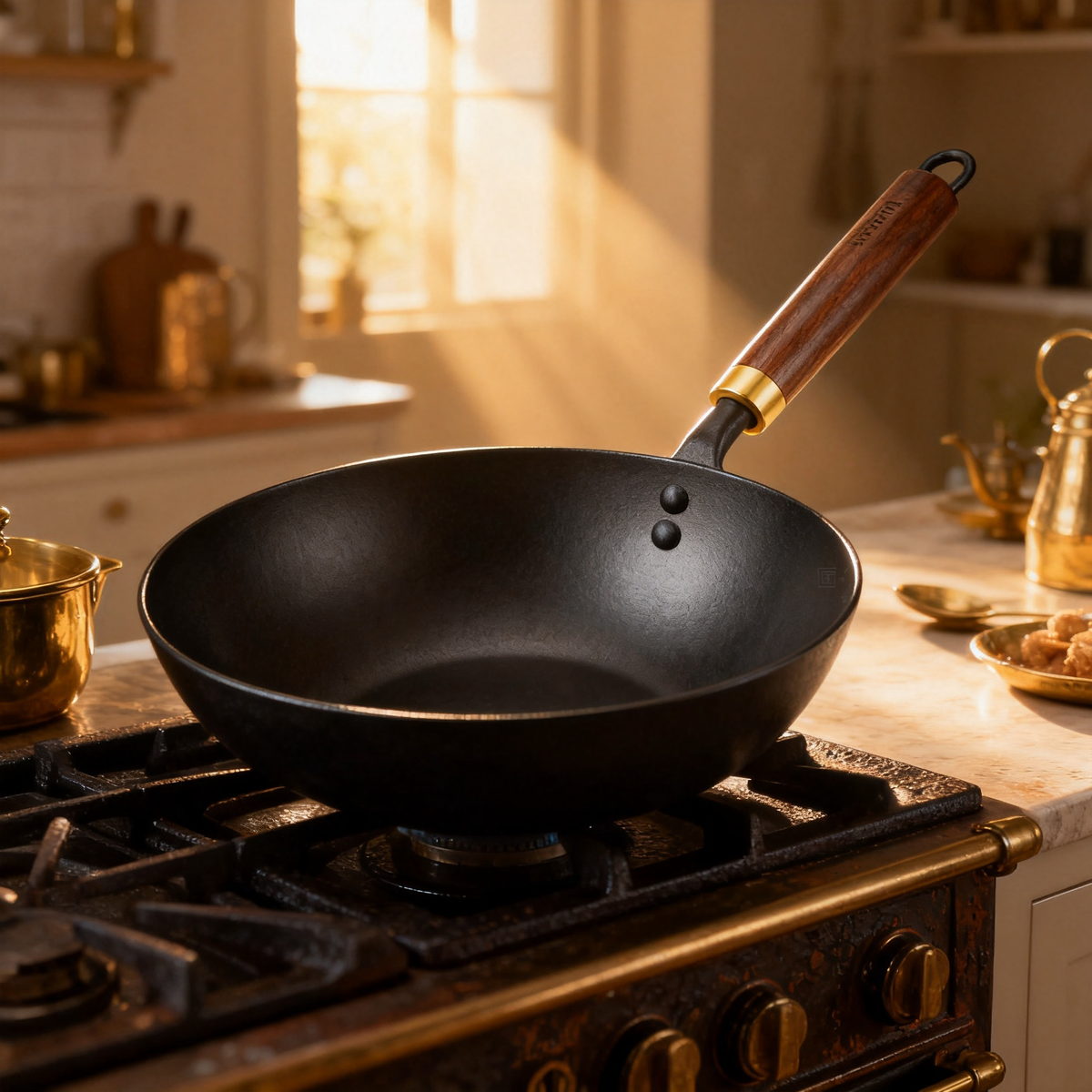 🍳 Natural Wood Handle Cast Iron Skillet A Timeless Kitchen Essential Designed for Flavor, Durability, and Everyday Cooking Moments