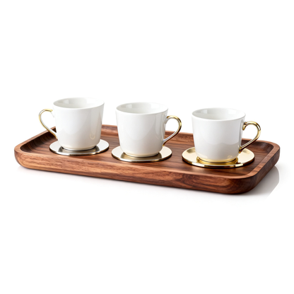 ☕ Natural Wood Coffee Cup Serving Tray Elegant Wooden Coffee Tray Set — Create A Warm & Stylish Home Café Experience With Timeless Design