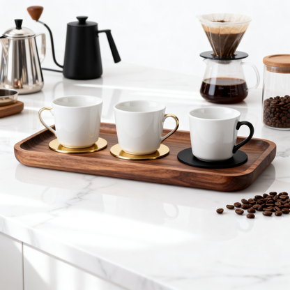 ☕ Natural Wood Coffee Cup Serving Tray Elegant Wooden Coffee Tray Set — Create A Warm & Stylish Home Café Experience With Timeless Design