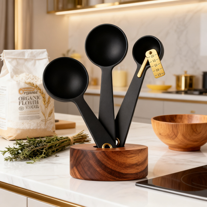 🖤 Matte Black Measuring Spoon Set with Wooden Display Holder Precision, elegance, and modern kitchen design combined into one beautiful everyday essential