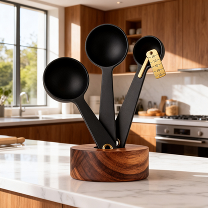 🖤 Matte Black Measuring Spoon Set with Wooden Display Holder Precision, elegance, and modern kitchen design combined into one beautiful everyday essential
