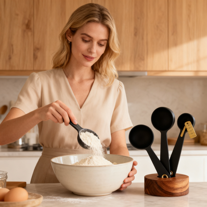 🖤 Matte Black Measuring Spoon Set with Wooden Display Holder Precision, elegance, and modern kitchen design combined into one beautiful everyday essential