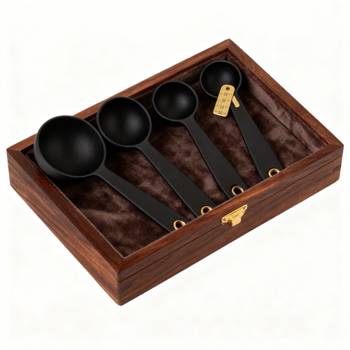 🖤 Matte Black Measuring Spoon Set with Wooden Display Holder Precision, elegance, and modern kitchen design combined into one beautiful everyday essential