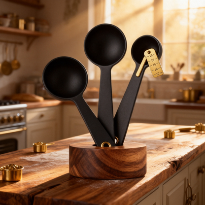 🖤 Matte Black Measuring Spoon Set with Wooden Display Holder Precision, elegance, and modern kitchen design combined into one beautiful everyday essential