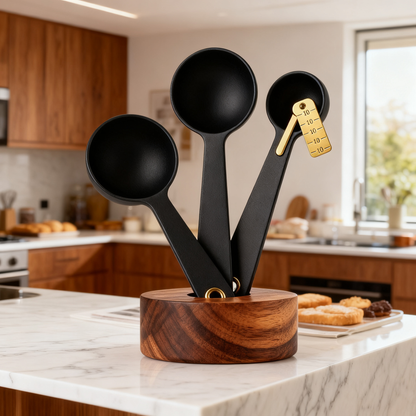 🖤 Matte Black Measuring Spoon Set with Wooden Display Holder Precision, elegance, and modern kitchen design combined into one beautiful everyday essential
