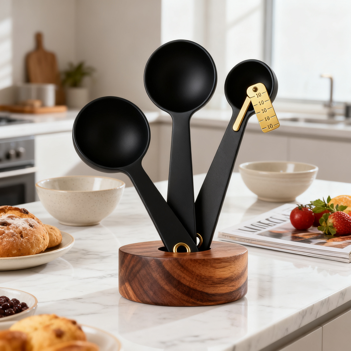 🖤 Matte Black Measuring Spoon Set with Wooden Display Holder Precision, elegance, and modern kitchen design combined into one beautiful everyday essential