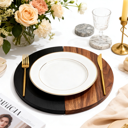 🌓 Black & Walnut Round Serving Tray A statement piece that blends modern contrast with natural warmth for elevated everyday moments