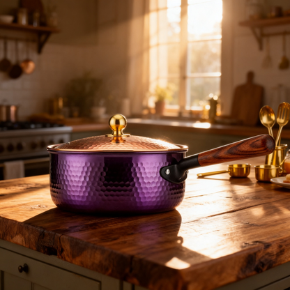 💜 Purple Hammered Enamel Dutch Oven A statement cookware piece that brings artistic beauty, slow cooking tradition, and everyday warmth into your kitchen