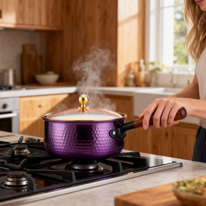 💜 Purple Hammered Enamel Dutch Oven A statement cookware piece that brings artistic beauty, slow cooking tradition, and everyday warmth into your kitchen