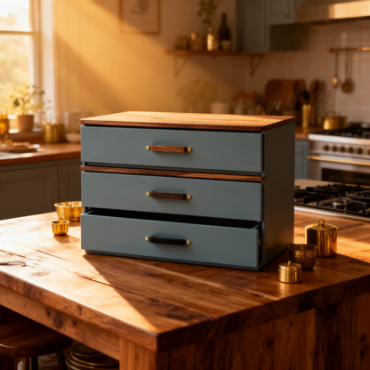 💙 Deep Blue 3-Tier Kitchen Drawer Organizer Transform everyday kitchen clutter into a beautifully organized and effortlessly functional space