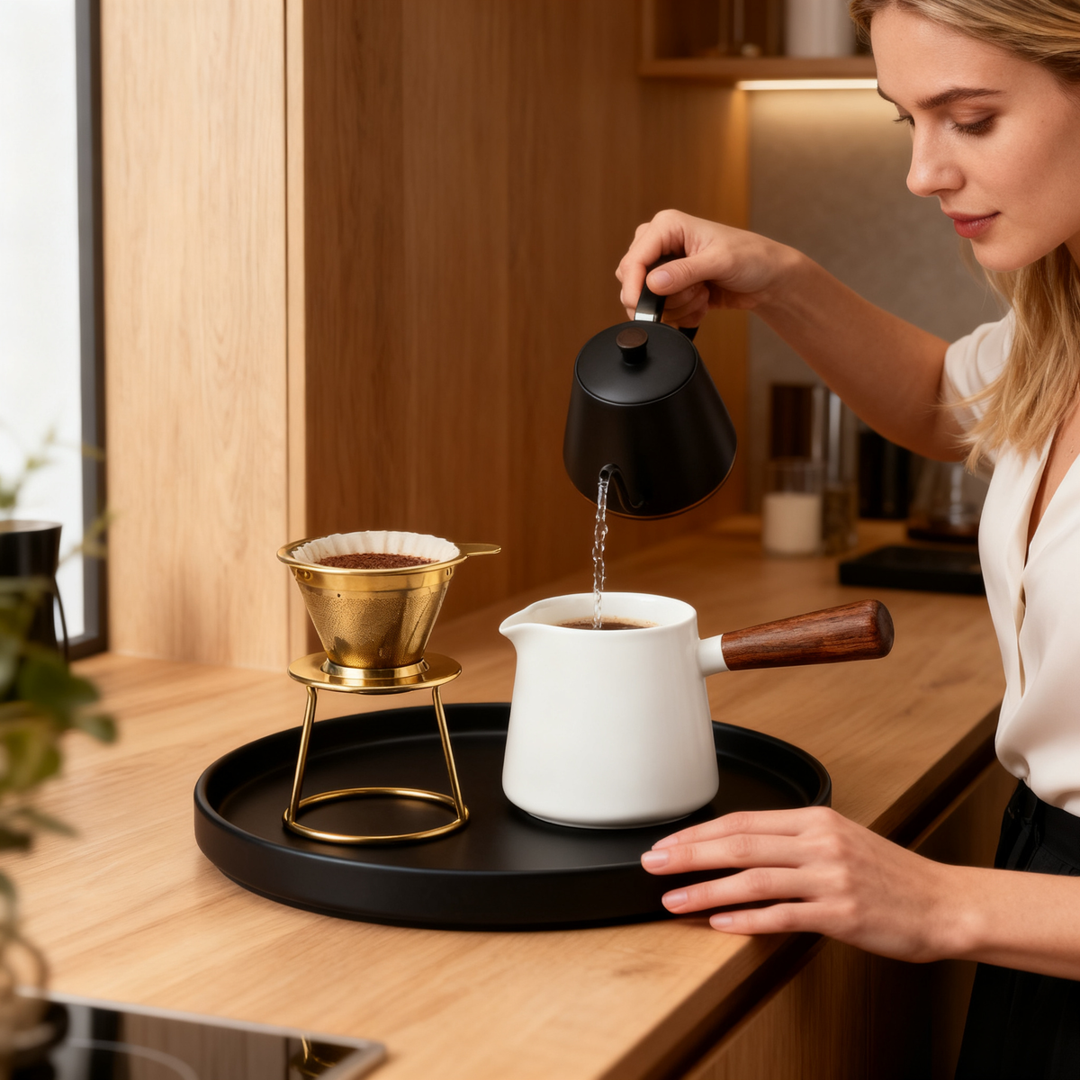 ☕ Black Coffee Serving Tray Set Create a refined coffee ritual space where everyday moments become beautifully intentional