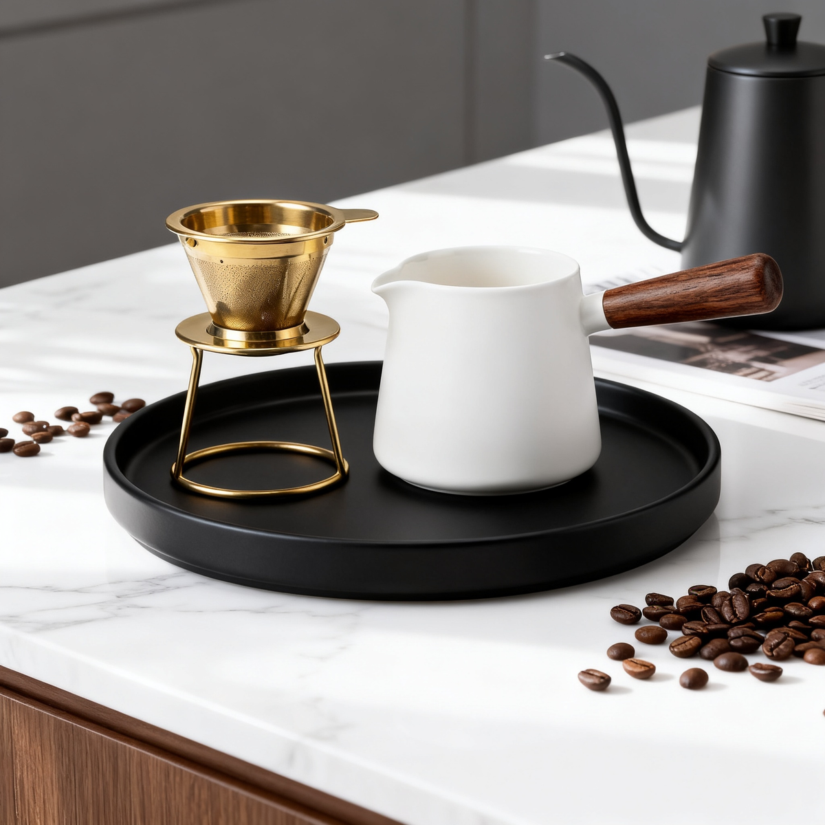 ☕ Black Coffee Serving Tray Set Create a refined coffee ritual space where everyday moments become beautifully intentional