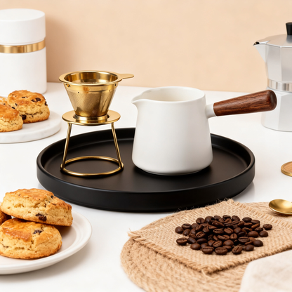 ☕ Black Coffee Serving Tray Set Create a refined coffee ritual space where everyday moments become beautifully intentional