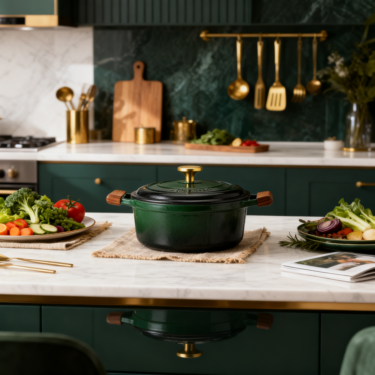 💚 Emerald Green Cast Iron Dutch Oven A timeless cookware piece designed to create unforgettable meals, warm memories, and beautiful kitchen moments