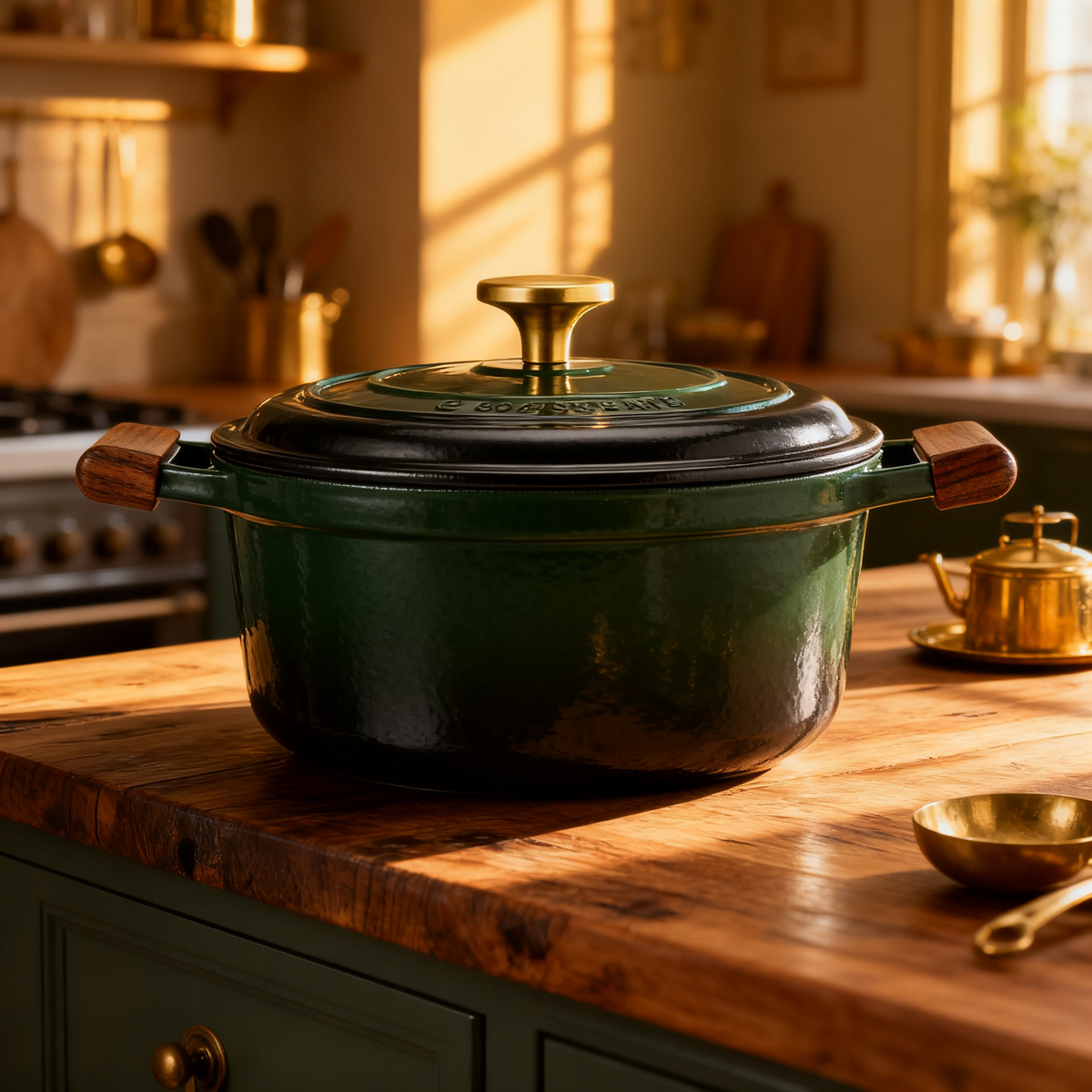 💚 Emerald Green Cast Iron Dutch Oven A timeless cookware piece designed to create unforgettable meals, warm memories, and beautiful kitchen moments