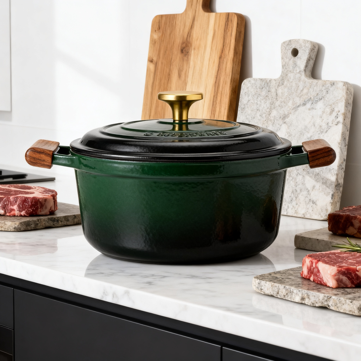 💚 Emerald Green Cast Iron Dutch Oven A timeless cookware piece designed to create unforgettable meals, warm memories, and beautiful kitchen moments