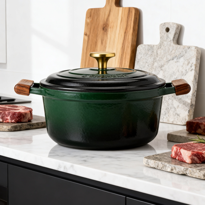 💚 Emerald Green Cast Iron Dutch Oven A timeless cookware piece designed to create unforgettable meals, warm memories, and beautiful kitchen moments