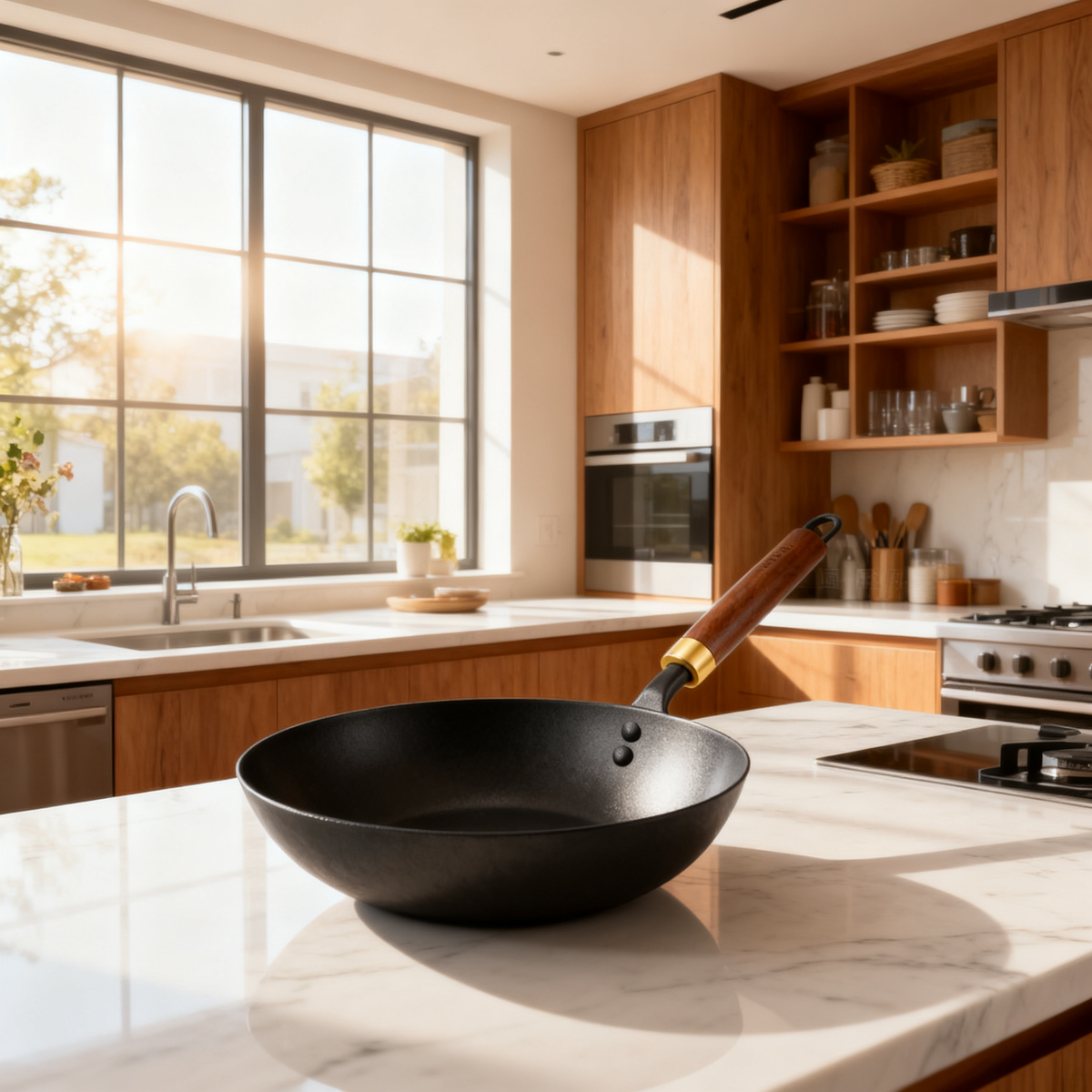 🍳 Natural Wood Handle Cast Iron Skillet A Timeless Kitchen Essential Designed for Flavor, Durability, and Everyday Cooking Moments