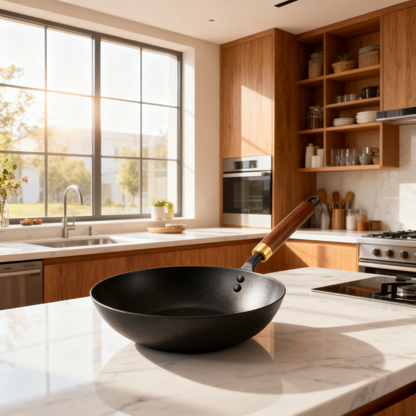 🍳 Natural Wood Handle Cast Iron Skillet A Timeless Kitchen Essential Designed for Flavor, Durability, and Everyday Cooking Moments