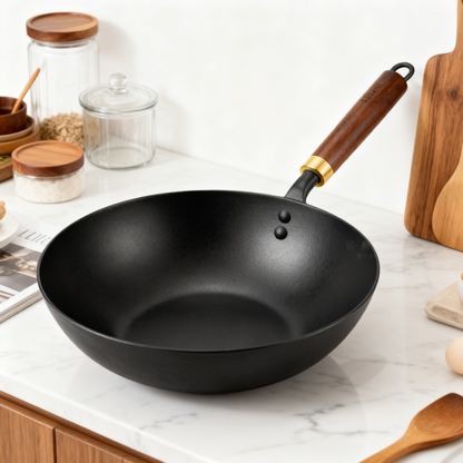 🍳 Natural Wood Handle Cast Iron Skillet A Timeless Kitchen Essential Designed for Flavor, Durability, and Everyday Cooking Moments