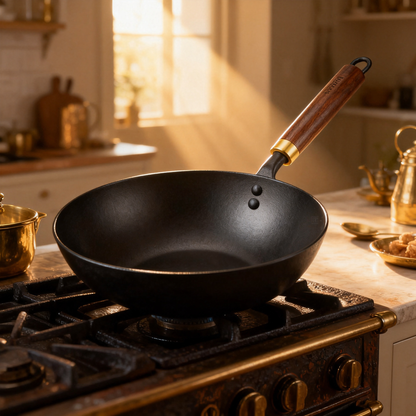🍳 Natural Wood Handle Cast Iron Skillet A Timeless Kitchen Essential Designed for Flavor, Durability, and Everyday Cooking Moments