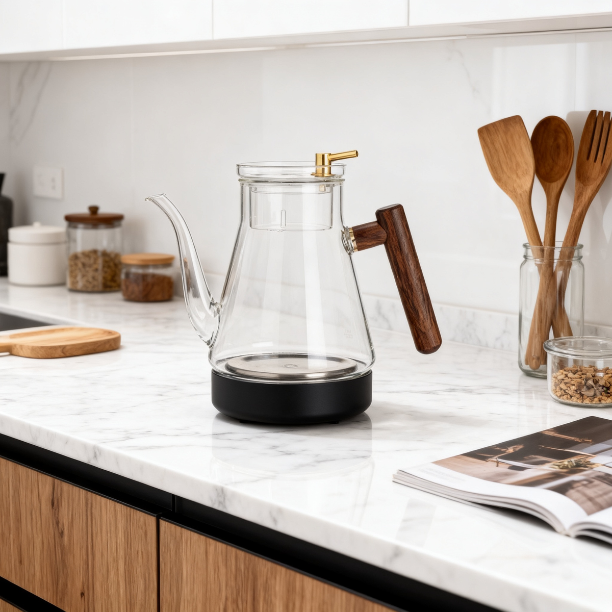 🍵 Elegant Glass Teapot with Natural Wood Handle A Beautiful Blend of Transparency, Nature, and Modern Tea Rituals