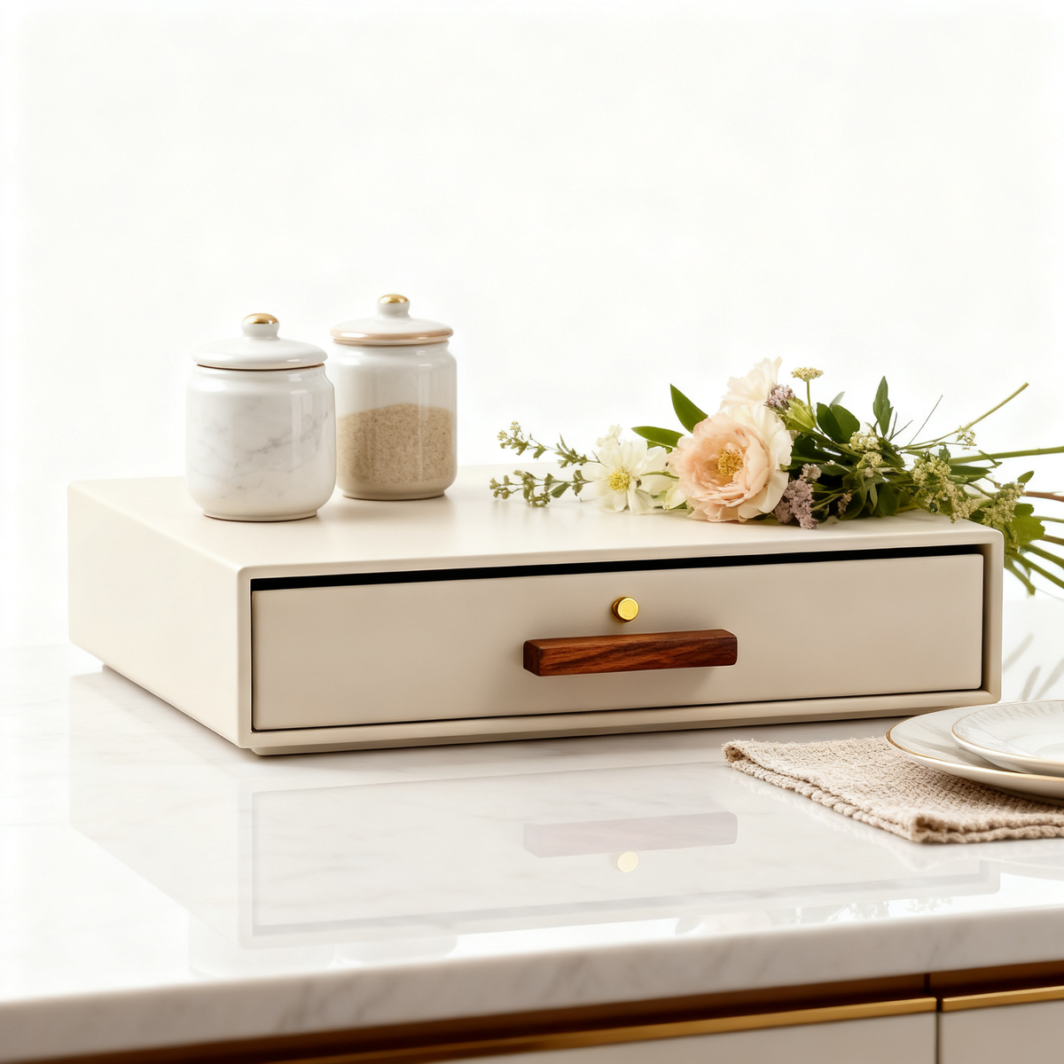 🤍 Minimalist Kitchen Drawer Organizer With Wooden Handle — A Stylish Storage Solution To Keep Your Kitchen Clean, Organized & Elegant