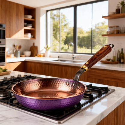 🟤 Vintage Copper Frying Pan With Wooden Handle — A Timeless Cooking Essential Combining Classic Craftsmanship & Modern Kitchen Elegance
